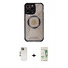 MARSİLYAN™- iPhone 12 Pro Max Kılıf Kutup Modern - Siyah 20D Premium Cam Ekran Koruyucu + Shine Kamera Lens - GD