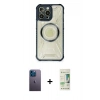MARSİLYAN™- iPhone 12 Pro Max Kılıf Kutup Modern - Siyah 20D Premium Cam Ekran Koruyucu + Neon Fosforlu Kamera Lens - MI