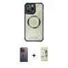 MARSİLYAN™- iPhone 12 Pro Max Kılıf Kutup Modern - Siyah 20D Premium Cam Ekran Koruyucu + Neon Fosforlu Kamera Lens - TU