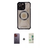 MARSİLYAN™- iPhone 12 Pro Max Kılıf Kutup Modern - Siyah 20D Premium Cam Ekran Koruyucu + Neon Fosforlu Kamera Lens - TU