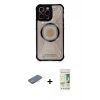 MARSİLYAN™- iPhone 12 Pro Max Kılıf Kutup Modern - Siyah 20D Premium Cam Ekran Koruyucu + Renkli Kamera Lens Koruma Cam - PE