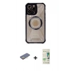 MARSİLYAN™- iPhone 12 Pro Max Kılıf Kutup Modern - Siyah 20D Premium Cam Ekran Koruyucu + Sarı Renkli Kamera Lens Koruma Cam