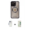 MARSİLYAN™- iPhone 12 Pro Max Kılıf Kutup Modern - Siyah 20D Premium Cam Ekran Koruyucu + Shine Kamera Lens - LT