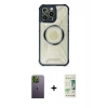 MARSİLYAN™- iPhone 12 Pro Max Kılıf Kutup Modern - Siyah 20D Premium Cam Ekran Koruyucu + Neon Fosforlu Kamera Lens - YL