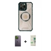 MARSİLYAN™- iPhone 12 Pro Max Kılıf Kutup Modern - Siyah 20D Premium Cam Ekran Koruyucu + Neon Fosforlu Kamera Lens - YL