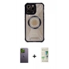 MARSİLYAN™- iPhone 12 Pro Max Kılıf Kutup Modern - Siyah 20D Premium Cam Ekran Koruyucu + Neon Fosforlu Kamera Lens - YL