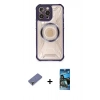 MARSİLYAN™- iPhone 12 Pro Max Kılıf Kutup Modern - Siyah 34D Izgaralı Cam + Metal Kamera Lens Koruma Cam - GD