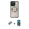 MARSİLYAN™- iPhone 12 Pro Max Kılıf Kutup Modern - Siyah 34D Izgaralı Cam + Metal Kamera Lens Koruma Cam - KI