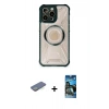 MARSİLYAN™- iPhone 12 Pro Max Kılıf Kutup Modern - Siyah 34D Izgaralı Cam + Renkli Kamera Lens Koruma Cam - YL