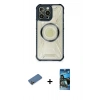 MARSİLYAN™- iPhone 12 Pro Max Kılıf Kutup Modern - Siyah 34D Izgaralı Cam + Shine Kamera Lens Koruma Cam - GD