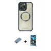 MARSİLYAN™- iPhone 12 Pro Max Kılıf Kutup Modern - Siyah 34D Izgaralı Cam + Shine Kamera Lens Koruma Cam - GI
