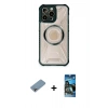 MARSİLYAN™- iPhone 12 Pro Max Kılıf Kutup Modern - Siyah 34D Izgaralı Cam + Shine Kamera Lens Koruma Cam - GI
