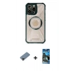 MARSİLYAN™- iPhone 12 Pro Max Kılıf Kutup Modern - Siyah 34D Izgaralı Cam + Shine Kamera Lens Koruma Cam - SH