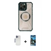 MARSİLYAN™- iPhone 12 Pro Max Kılıf Kutup Modern - Siyah 34D Izgaralı Cam + Shine Kamera Lens - LT