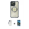 MARSİLYAN™- iPhone 12 Pro Max Kılıf Kutup Modern - Siyah 34D Izgaralı Cam + Shine Kamera Lens - LT