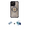MARSİLYAN™- iPhone 12 Pro Max Kılıf Kutup Modern - Siyah 3D Antistatik Cam Ekran Koruyucu + Shine Kamera Lens Koruma Cam - MI