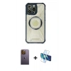MARSİLYAN™- iPhone 12 Pro Max Kılıf Kutup Modern - Siyah 3D Antistatik Cam Ekran Koruyucu + Neon Fosforlu Kamera Lens - SI