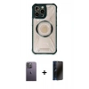 MARSİLYAN™- iPhone 12 Pro Max Kılıf Kutup Modern - Siyah 3D Antistatik Hayalet Cam Ekran Koruyucu + Neon Fosforlu Kamera Lens - BZ