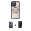MARSİLYAN™- iPhone 12 Pro Max Kılıf Kutup Modern - Siyah 3D Antistatik Hayalet Cam Ekran Koruyucu + Neon Fosforlu Kamera Lens - BZ