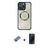 MARSİLYAN™- iPhone 12 Pro Max Kılıf Kutup Modern - Siyah 3D Antistatik Hayalet Cam Ekran Koruyucu + Metal Kamera Lens Koruma Cam - KI