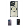 MARSİLYAN™- iPhone 12 Pro Max Kılıf Kutup Modern - Siyah 3D Antistatik Hayalet Cam Ekran Koruyucu + Neon Fosforlu Kamera Lens - MI