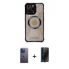 MARSİLYAN™- iPhone 12 Pro Max Kılıf Kutup Modern - Siyah 3D Antistatik Hayalet Cam Ekran Koruyucu + Neon Fosforlu Kamera Lens - MI