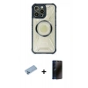 MARSİLYAN™- iPhone 12 Pro Max Kılıf Kutup Modern - Siyah 3D Antistatik Hayalet Cam Ekran Koruyucu + Shine Kamera Lens Koruma Cam - MI