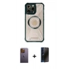 MARSİLYAN™- iPhone 12 Pro Max Kılıf Kutup Modern - Siyah 3D Antistatik Hayalet Cam Ekran Koruyucu + Neon Fosforlu Kamera Lens - SI