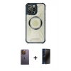 MARSİLYAN™- iPhone 12 Pro Max Kılıf Kutup Modern - Siyah 3D Antistatik Hayalet Cam Ekran Koruyucu + Neon Fosforlu Kamera Lens - SI