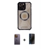 MARSİLYAN™- iPhone 12 Pro Max Kılıf Kutup Modern - Siyah 3D Antistatik Hayalet Cam Ekran Koruyucu + Neon Fosforlu Kamera Lens - SI