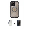 MARSİLYAN™- iPhone 12 Pro Max Kılıf Kutup Modern - Siyah 3D Antistatik Hayalet Cam Ekran Koruyucu + Shine Kamera Lens - LT