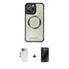MARSİLYAN™- iPhone 12 Pro Max Kılıf Kutup Modern - Siyah 3D Antistatik Hayalet Cam Ekran Koruyucu + Shine Kamera Lens - LT