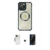 MARSİLYAN™- iPhone 12 Pro Max Kılıf Kutup Modern - Siyah 3D Antistatik Hayalet Cam Ekran Koruyucu + Shine Kamera Lens - GD