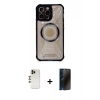 MARSİLYAN™- iPhone 12 Pro Max Kılıf Kutup Modern - Siyah 3D Antistatik Hayalet Cam Ekran Koruyucu + Shine Kamera Lens - GD