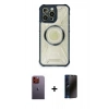MARSİLYAN™- iPhone 12 Pro Max Kılıf Kutup Modern - Siyah 3D Antistatik Hayalet Cam Ekran Koruyucu + Neon Fosforlu Kamera Lens - TU