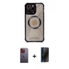 MARSİLYAN™- iPhone 12 Pro Max Kılıf Kutup Modern - Siyah 3D Antistatik Hayalet Cam Ekran Koruyucu + Neon Fosforlu Kamera Lens - TU