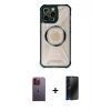 MARSİLYAN™- iPhone 12 Pro Max Kılıf Kutup Modern - Siyah 3D Antistatik Hayalet Cam Ekran Koruyucu + Neon Fosforlu Kamera Lens - TU