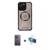 MARSİLYAN™- iPhone 12 Pro Max Kılıf Kutup Modern - Siyah 3D Antistatik Seramik Nano Ekran Koruyucu + Neon Fosforlu Kamera Lens - BZ