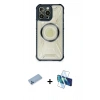 MARSİLYAN™- iPhone 12 Pro Max Kılıf Kutup Modern - Siyah 3D Antistatik Seramik Nano Ekran Koruyucu + Mavi Shine Kamera Lens Koruma Cam