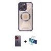 MARSİLYAN™- iPhone 12 Pro Max Kılıf Kutup Modern - Siyah 3D Antistatik Seramik Nano Ekran Koruyucu + Neon Fosforlu Kamera Lens - TU
