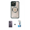 MARSİLYAN™- iPhone 12 Pro Max Kılıf Kutup Modern - Siyah 5D Eko Cam Ekran Koruyucu + Neon Fosforlu Kamera Lens - BZ