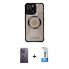 MARSİLYAN™- iPhone 12 Pro Max Kılıf Kutup Modern - Siyah 5D Eko Cam Ekran Koruyucu + Neon Fosforlu Kamera Lens - BZ