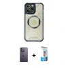 MARSİLYAN™- iPhone 12 Pro Max Kılıf Kutup Modern - Siyah 5D Eko Cam Ekran Koruyucu + Neon Fosforlu Kamera Lens - BZ
