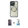 MARSİLYAN™- iPhone 12 Pro Max Kılıf Kutup Modern - Siyah 5D Eko Cam Ekran Koruyucu + Neon Fosforlu Kamera Lens - SI