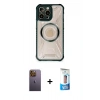 MARSİLYAN™- iPhone 12 Pro Max Kılıf Kutup Modern - Siyah 5D Eko Cam Ekran Koruyucu + Neon Fosforlu Kamera Lens - SI
