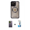 MARSİLYAN™- iPhone 12 Pro Max Kılıf Kutup Modern - Siyah 5D Eko Cam Ekran Koruyucu + Neon Fosforlu Kamera Lens - YL