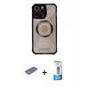 MARSİLYAN™- iPhone 12 Pro Max Kılıf Kutup Modern - Siyah 5D Eko Cam Ekran Koruyucu + Renkli Kamera Lens Koruma Cam - YL