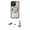 MARSİLYAN™- iPhone 12 Pro Max Kılıf Kutup Modern - Siyah 5D Eko Cam Ekran Koruyucu + Renkli Kamera Lens Koruma Cam - YL
