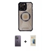 MARSİLYAN™- iPhone 12 Pro Max Kılıf Kutup Modern - Siyah 6D Mat Seramik Hayalet Nano Ekran Koruyucu + Beyaz Neon Fosforlu Kamera Lens