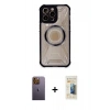 MARSİLYAN™- iPhone 12 Pro Max Kılıf Kutup Modern - Siyah 6D Mat Seramik Hayalet Nano Ekran Koruyucu + Neon Fosforlu Kamera Lens - SI
